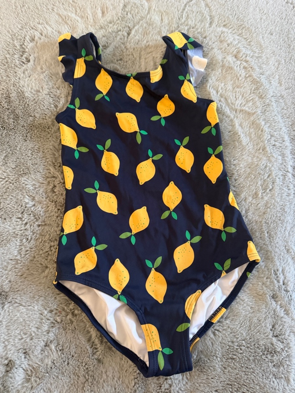 Hanna Andersson Navy One-Piece Swimsuit with Yellow Lemon Print